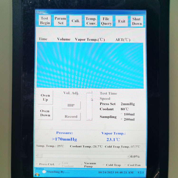 Tela de aparelho de destila&ccedil;&atilde;o a v&aacute;cuo ASTM D1160