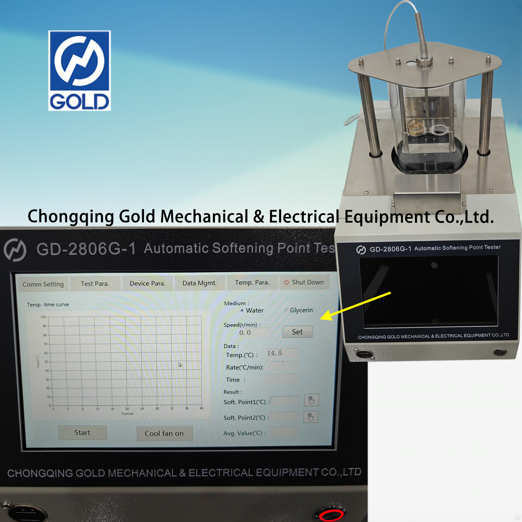 Verificador automático do ponto de amolecimento do betume ASTM D36