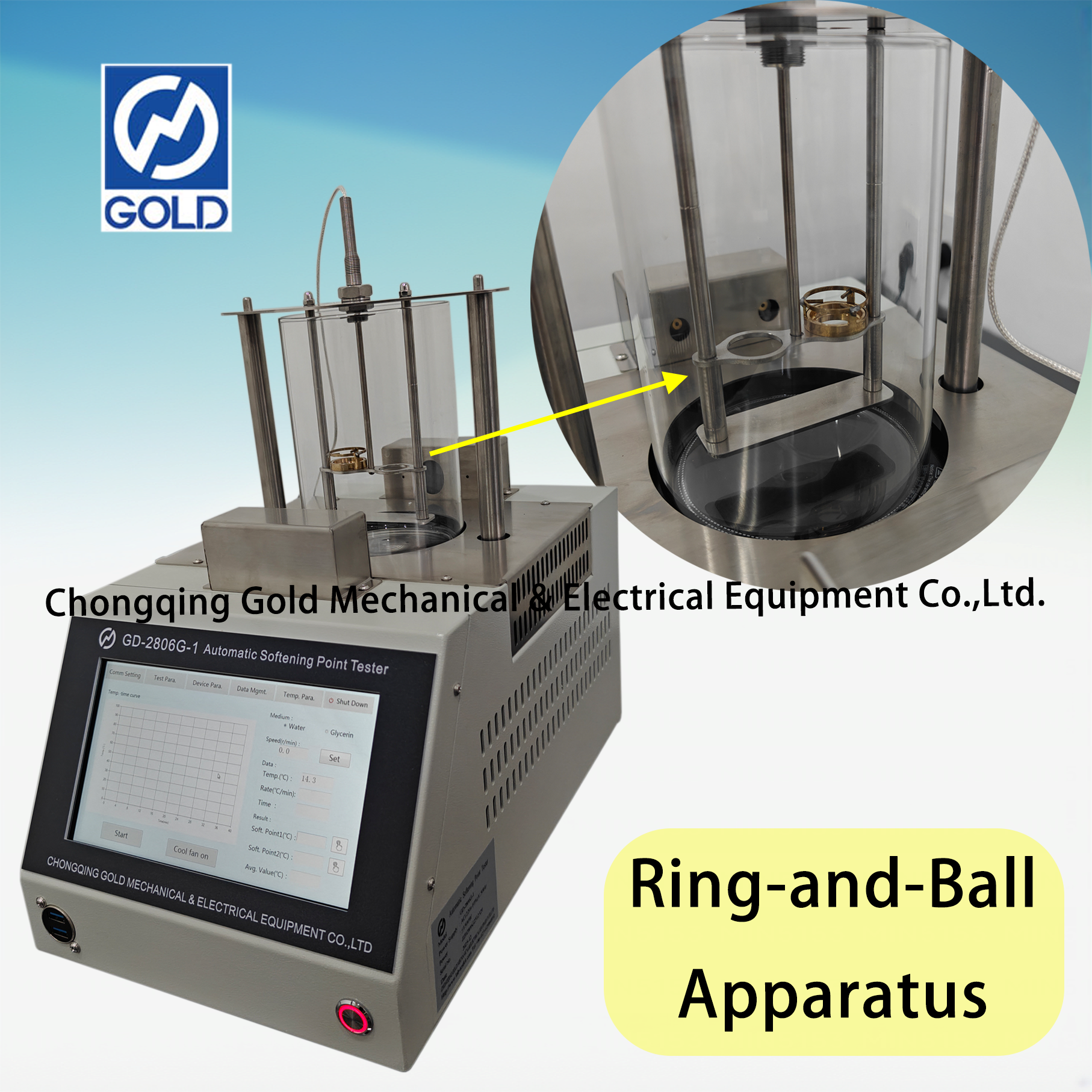 Verificador automático do ponto de amolecimento do betume ASTM D36